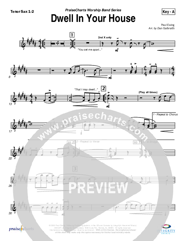 Dwell in Your House Tenor Sax 1/2 (Hillsong Worship)