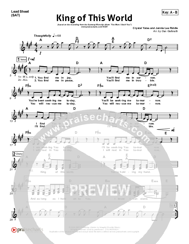 King Of This World Lead Sheet (SAT) (Gateway Worship)