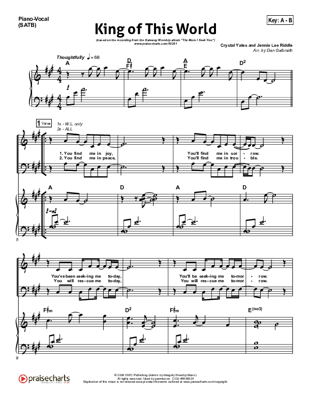 King Of This World Piano/Vocal (SATB) (Gateway Worship)