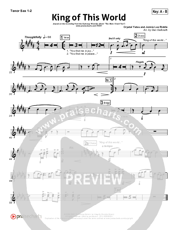 King Of This World Tenor Sax 1/2 (Gateway Worship)