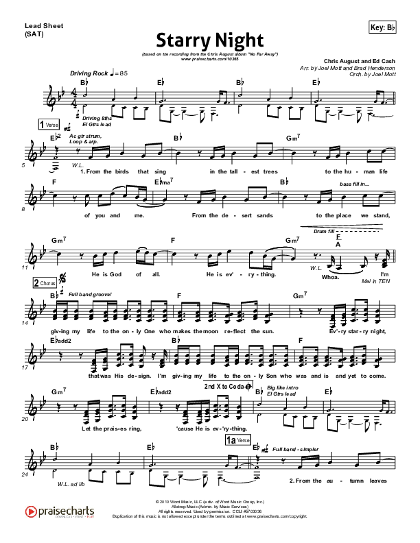 Starry Night Lead Sheet (Chris August)