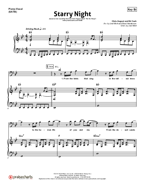 Starry Night Piano/Vocal (Chris August)
