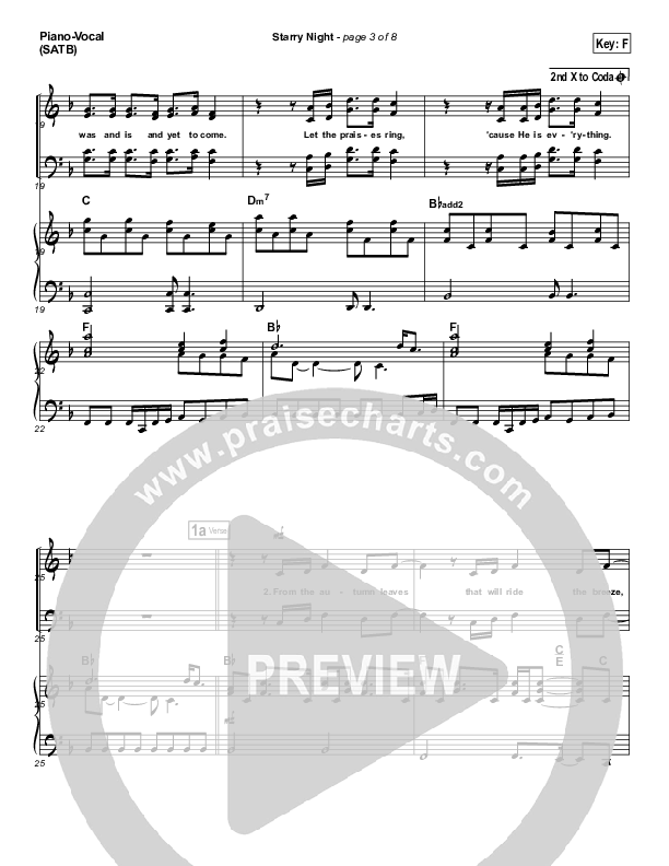 Starry Night Sheet Music PDF (Chris August) - PraiseCharts