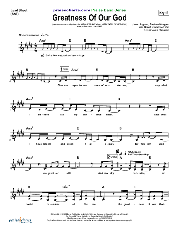 The Greatness Of Our God Lead Sheet (Natalie Grant)