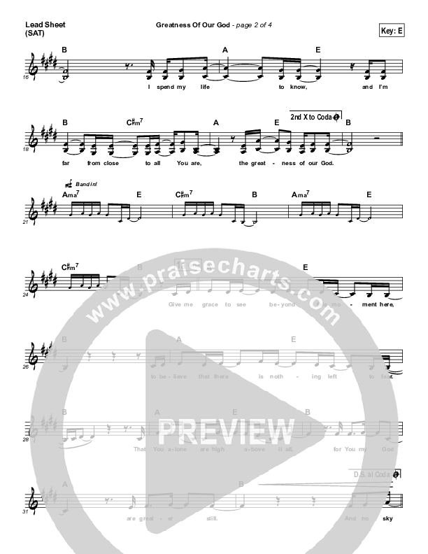 The Greatness Of Our God Lead Sheet (Natalie Grant)