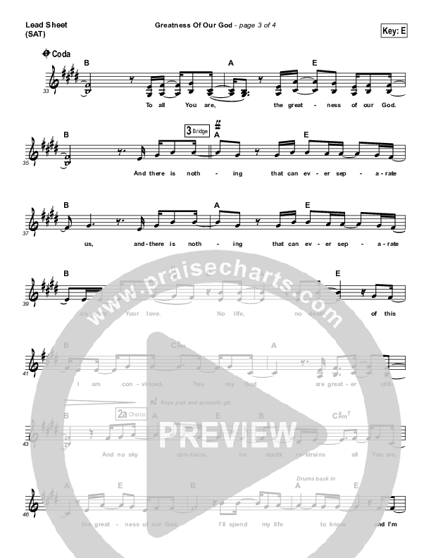 The Greatness Of Our God Lead Sheet (Natalie Grant)