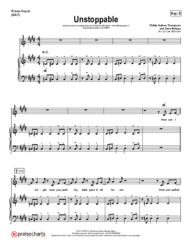 Unstoppable Piano/Vocal (SAT) (Ashmont Hill)