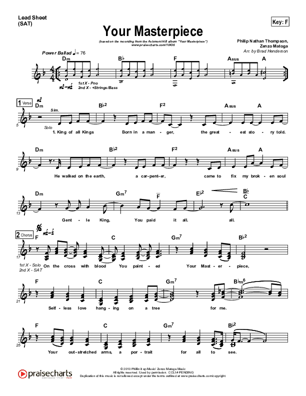 Your Masterpiece Lead Sheet (Ashmont Hill)
