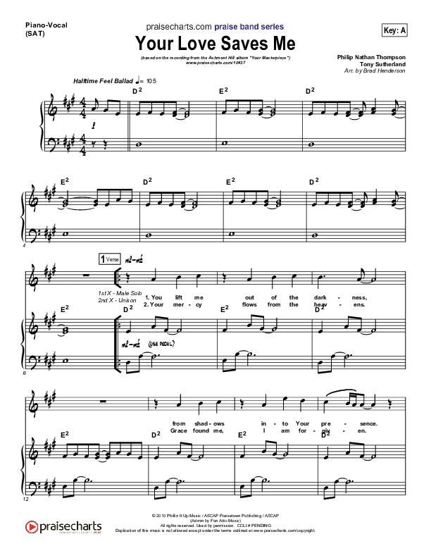Your Love Saves Me Piano/Vocal (SAT) (Ashmont Hill)