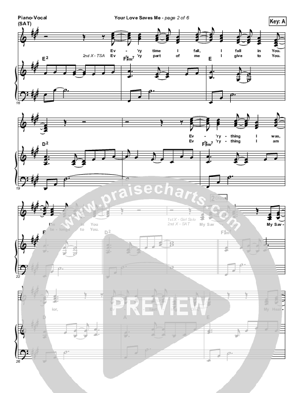 Your Love Saves Me Piano/Vocal (SAT) (Ashmont Hill)