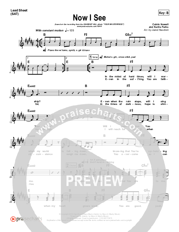 Now I See Lead Sheet (SAT) (Ashmont Hill)