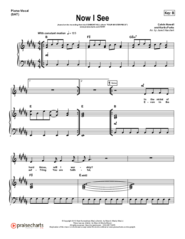 Now I See Piano/Vocal (SAT) (Ashmont Hill)