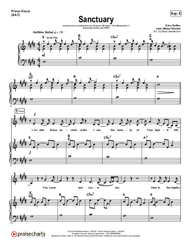 Sanctuary Piano/Vocal (SAT) (Ashmont Hill)