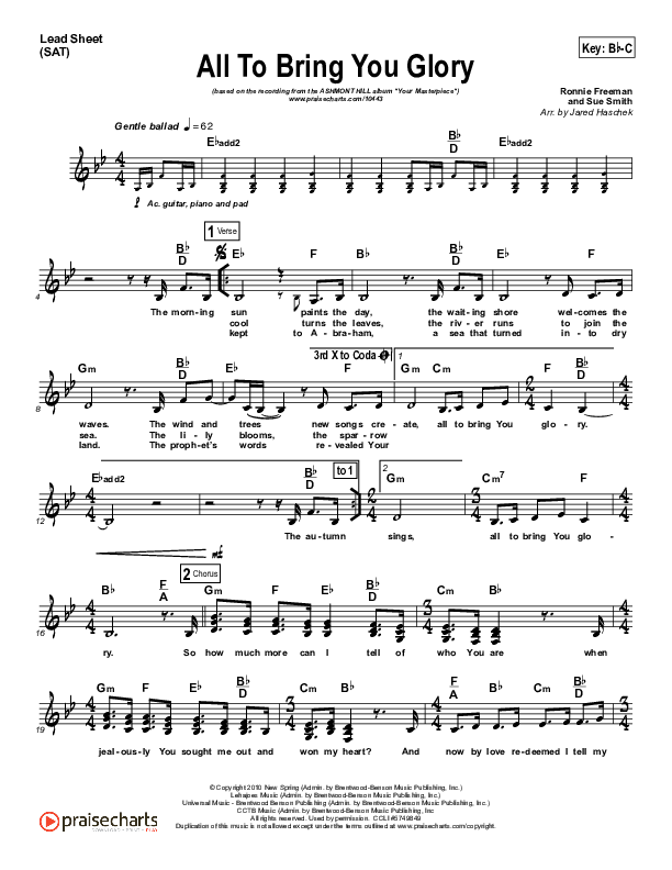 All To Bring You Glory Lead Sheet (Ashmont Hill)
