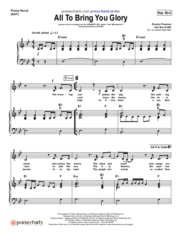 All To Bring You Glory Piano/Vocal (Ashmont Hill)