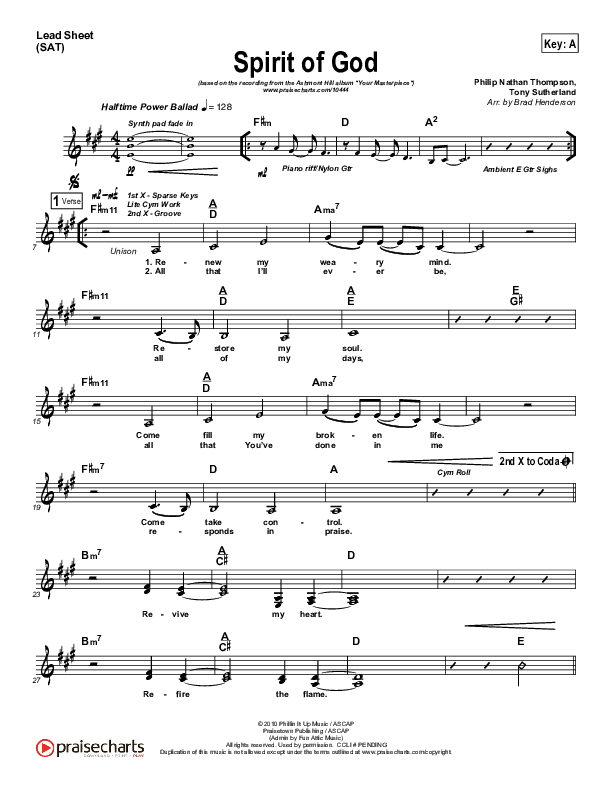 Spirit Of God Lead & Piano (Ashmont Hill)