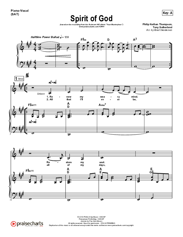 Spirit Of God Piano/Vocal (SAT) (Ashmont Hill)