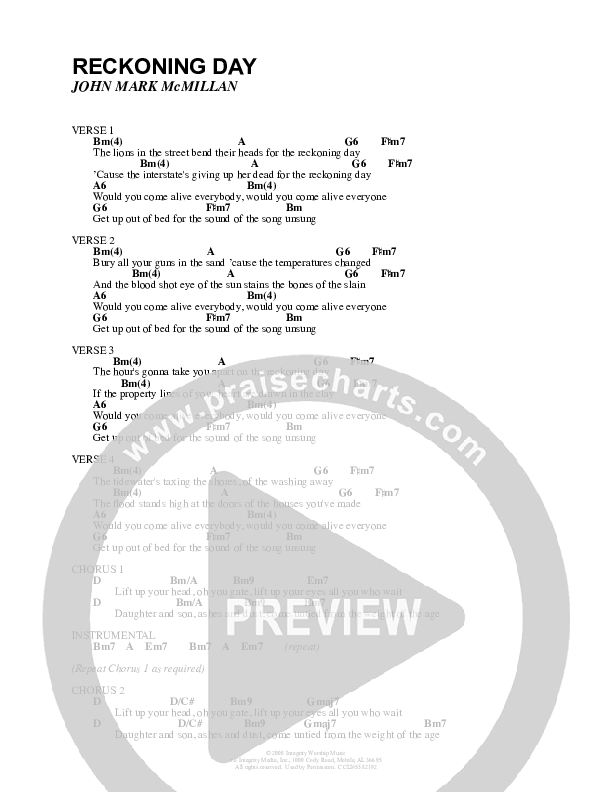 Reckoning Day Chord Chart (John Mark McMillan)