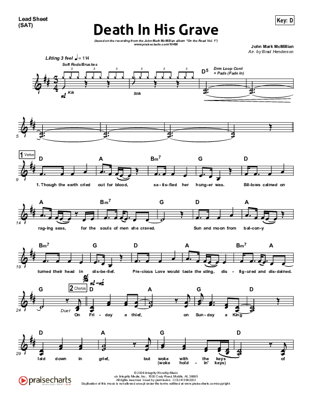 Death In His Grave Lead (SAT) (John Mark McMillan)