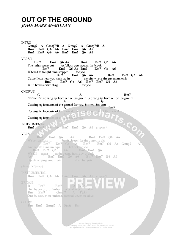 Out Of The Ground Chord Chart (John Mark McMillan)