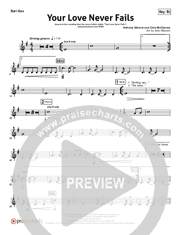 Your Love Never Fails Bari Sax (Jesus Culture)