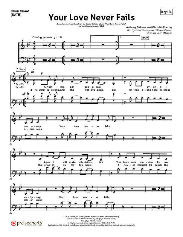 Your Love Never Fails Choir Vocals (SATB) (Jesus Culture)