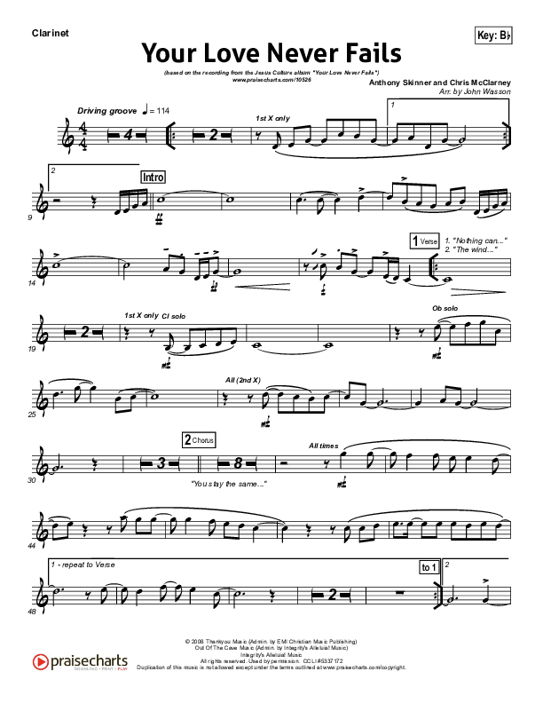 Your Love Never Fails Clarinet (Jesus Culture)