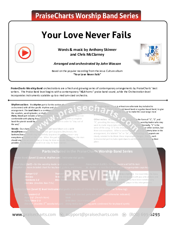 Your Love Never Fails Cover Sheet (Jesus Culture)