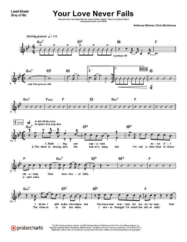 Your Love Never Fails Lead Sheet (Melody) (Jesus Culture)