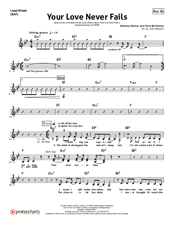 Your Love Never Fails Lead Sheet (SAT) (Jesus Culture)