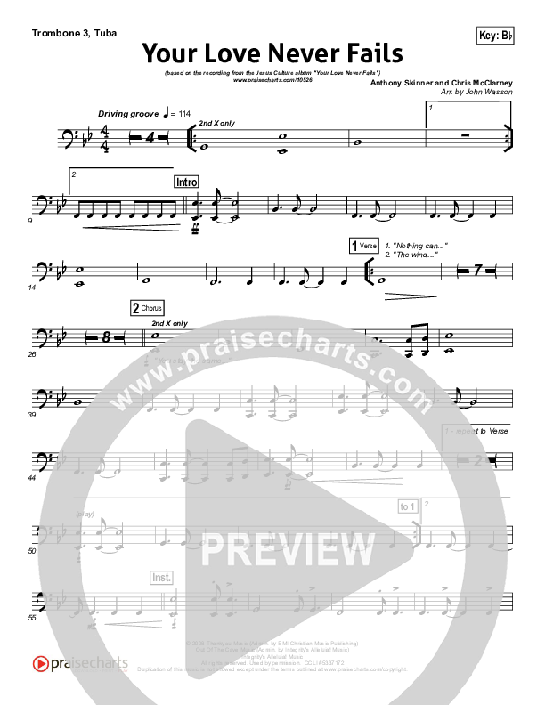 Your Love Never Fails Trombone 3/Tuba (Jesus Culture)