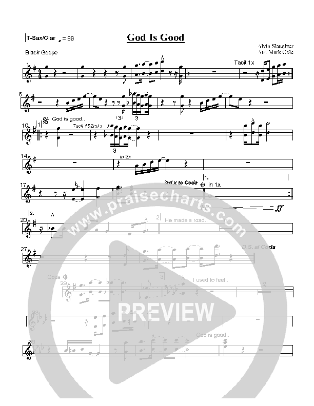 God is Good Tenor Sax/Clarinet (Hillsong Worship)