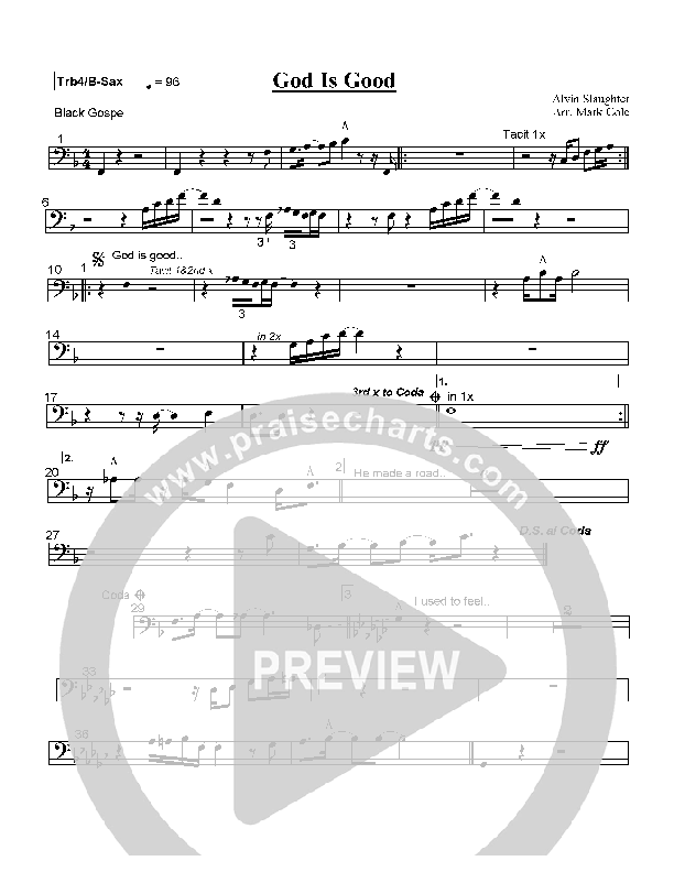 God is Good Trombone 4/Bari Sax (Hillsong Worship)