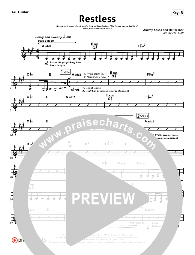Restless Sheet Music Audrey Assad – RNBK