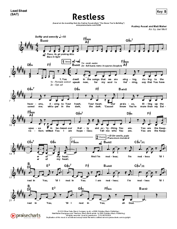 Restless Lead Sheet (SAT) (Audrey Assad)
