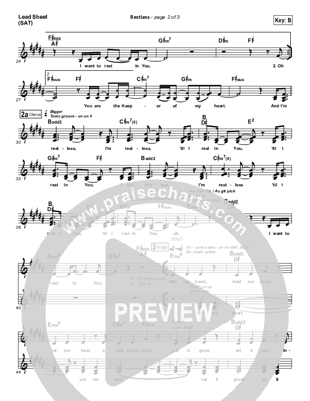 Restless Lead Sheet (SAT) (Audrey Assad)
