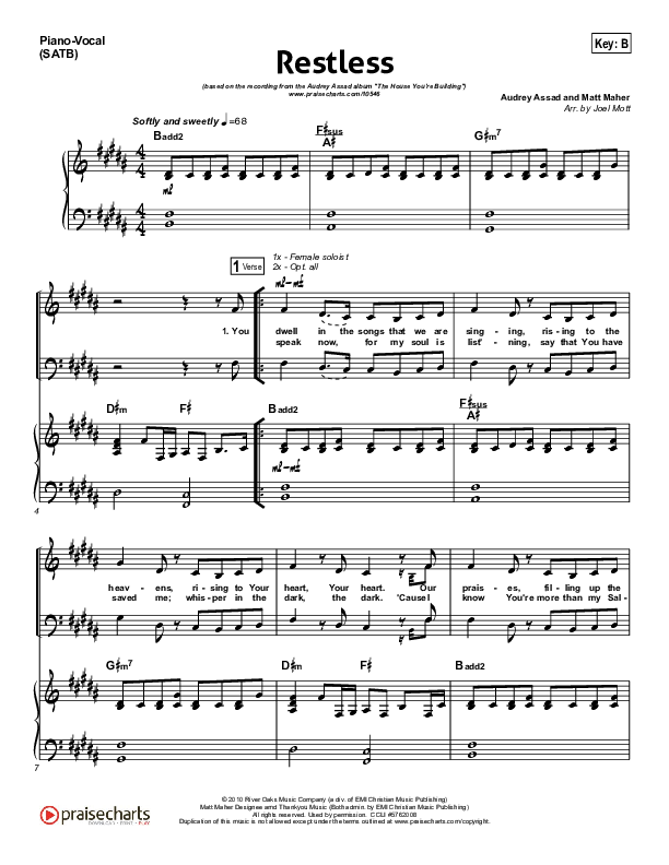 Restless Piano/Vocal (Audrey Assad)