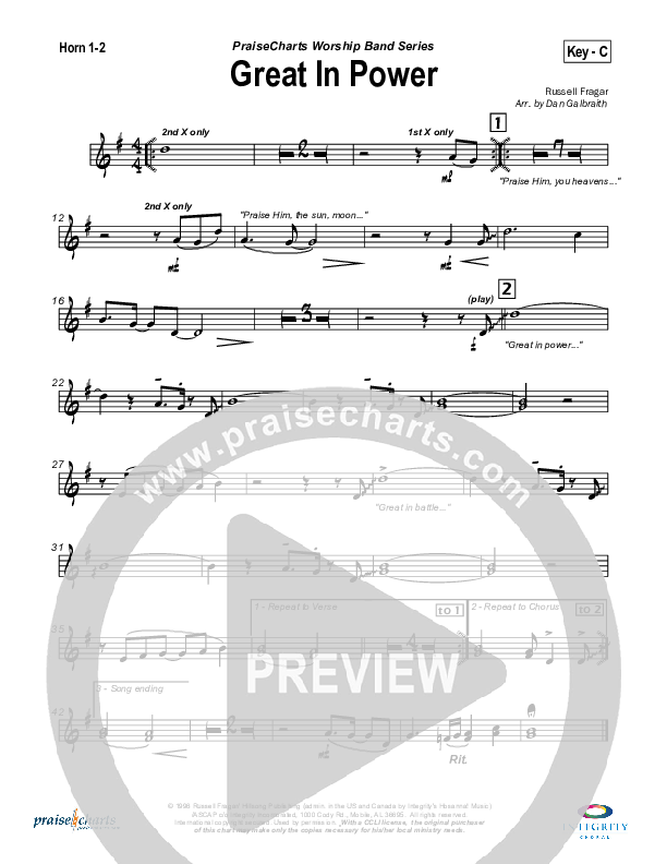 Great In Power French Horn 1/2 (Hillsong Worship)