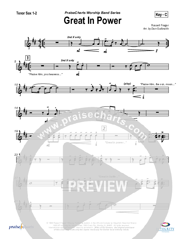 Great In Power Tenor Sax 1/2 (Hillsong Worship)