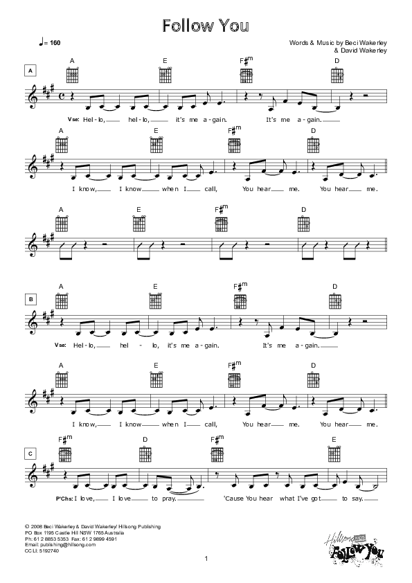Follow You Lead Sheet (Hillsong Kids)