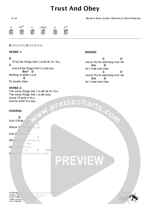 Trust And Obey Chord Chart (Hillsong Kids)