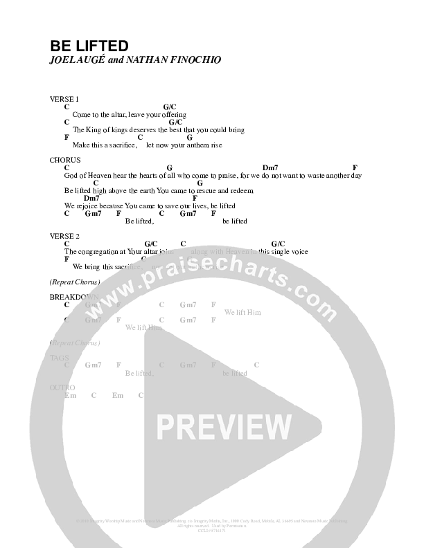 Be Lifted Chord Chart (Joel Auge)