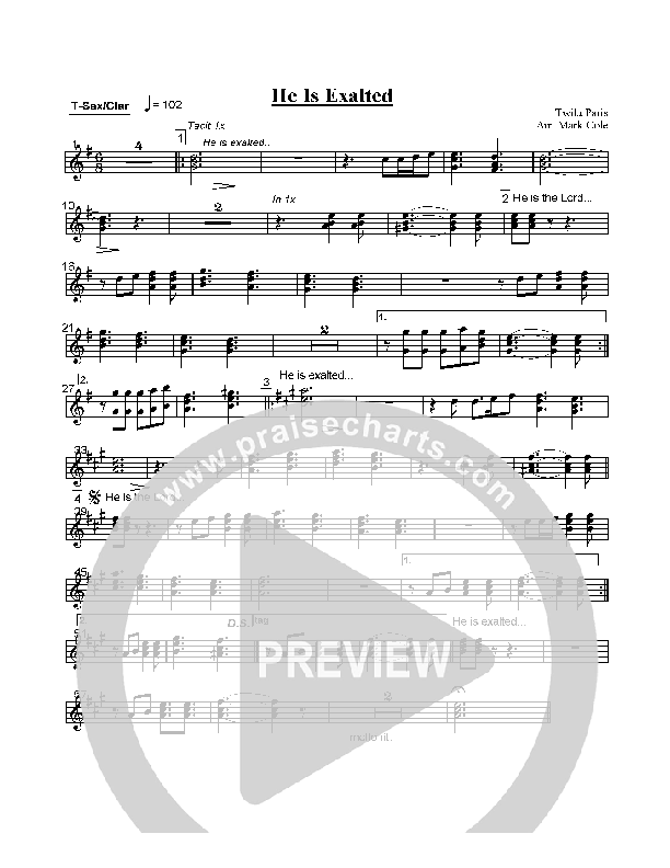 He Is Exalted Tenor Sax/Clarinet (Twila Paris)