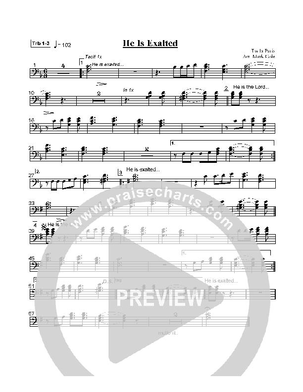 He Is Exalted Trombone 1/2/3 (Twila Paris)