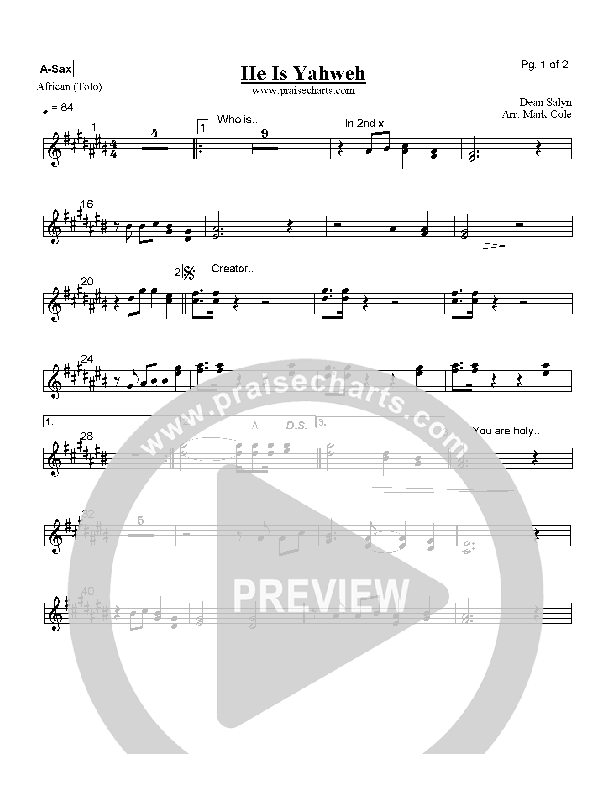 He is Yahweh Alto Sax (Dean Salyn)