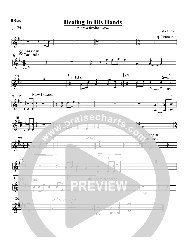 Healing In His Hands Bari Sax (Mark Cole)