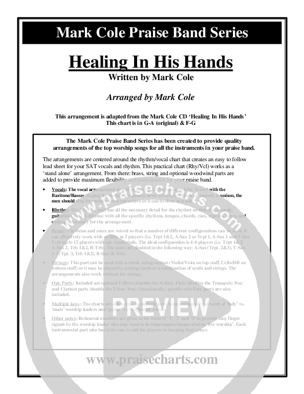 Healing In His Hands Cover Sheet (Mark Cole)