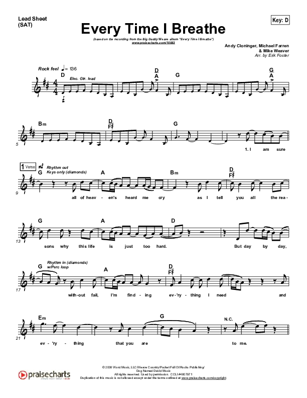 Every Time I Breathe Lead (SAT) (Big Daddy Weave)