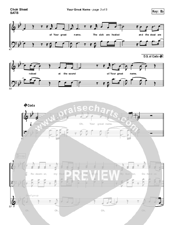 Your Great Name Choir Sheet (SATB) (Natalie Grant)