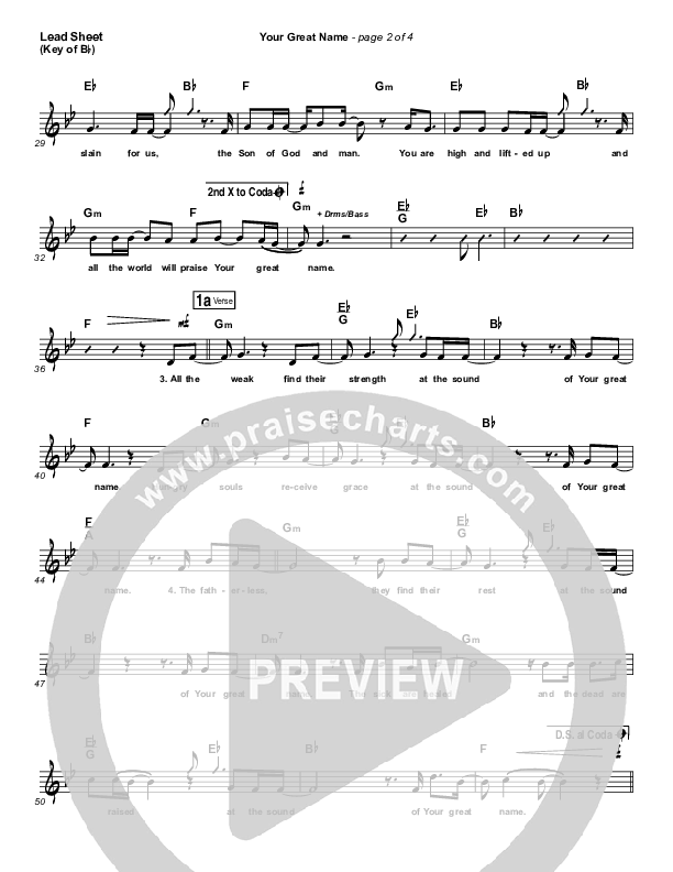 Your Great Name Lead Sheet (Melody) (Natalie Grant)